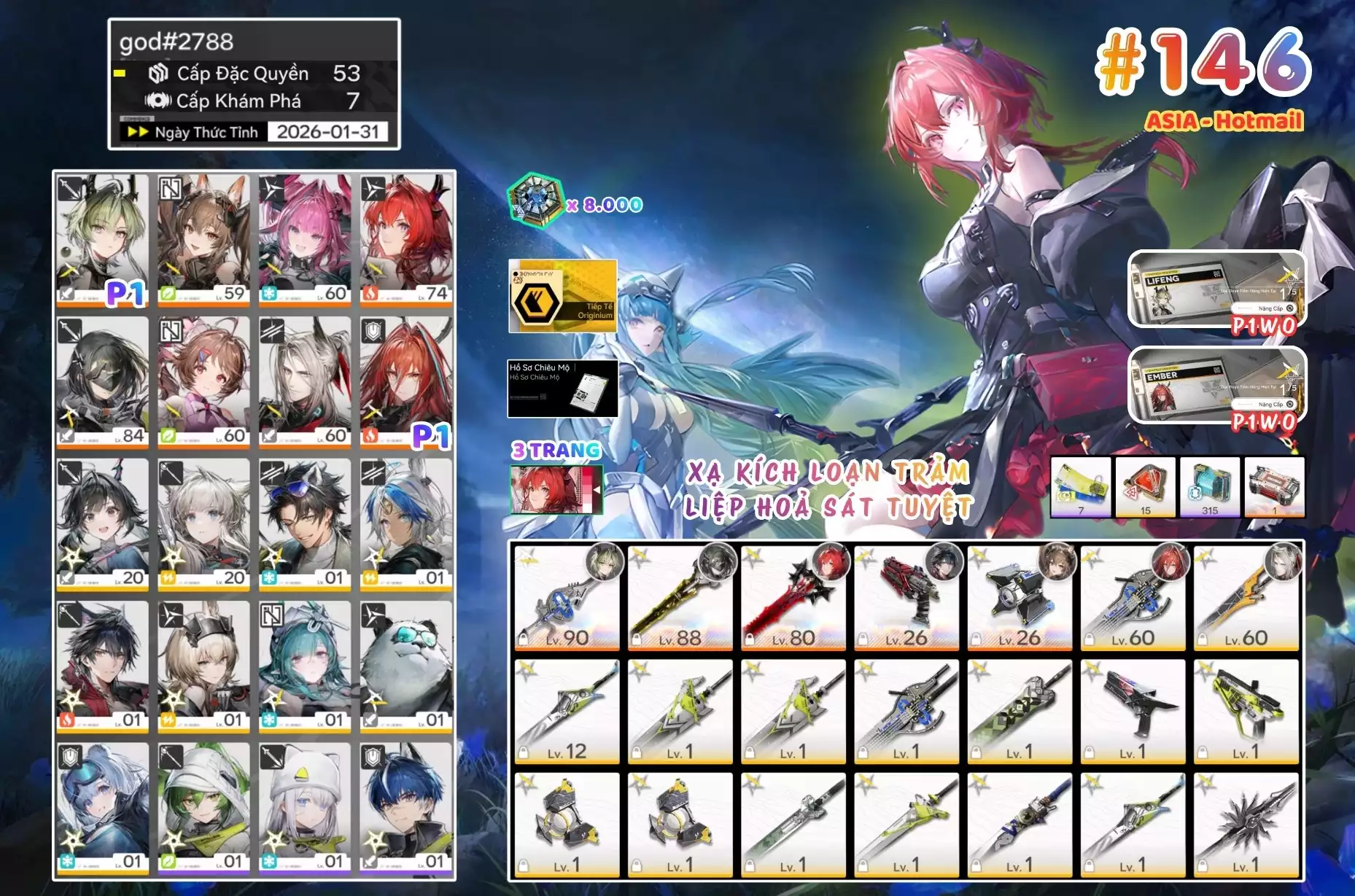 [ #146 SIÊU PHẨM THANH PHONG LÃNG UYÊN / FULL LIMITED! ] YVONNE + LAEVATAIN TRẤN + GILBERTA + LIFENG P1 + EMBER P1 + ARDELIA + POGRA + MAIN TRẤN -{ 8.000 TOKEN ROLL TRẤN + FREE 1 VK 6* THƯỜNG + BP THƯỜNG }- 3 TRANG BANNER LIMIT. CÒN NHIỀU QUEST / EVENT!