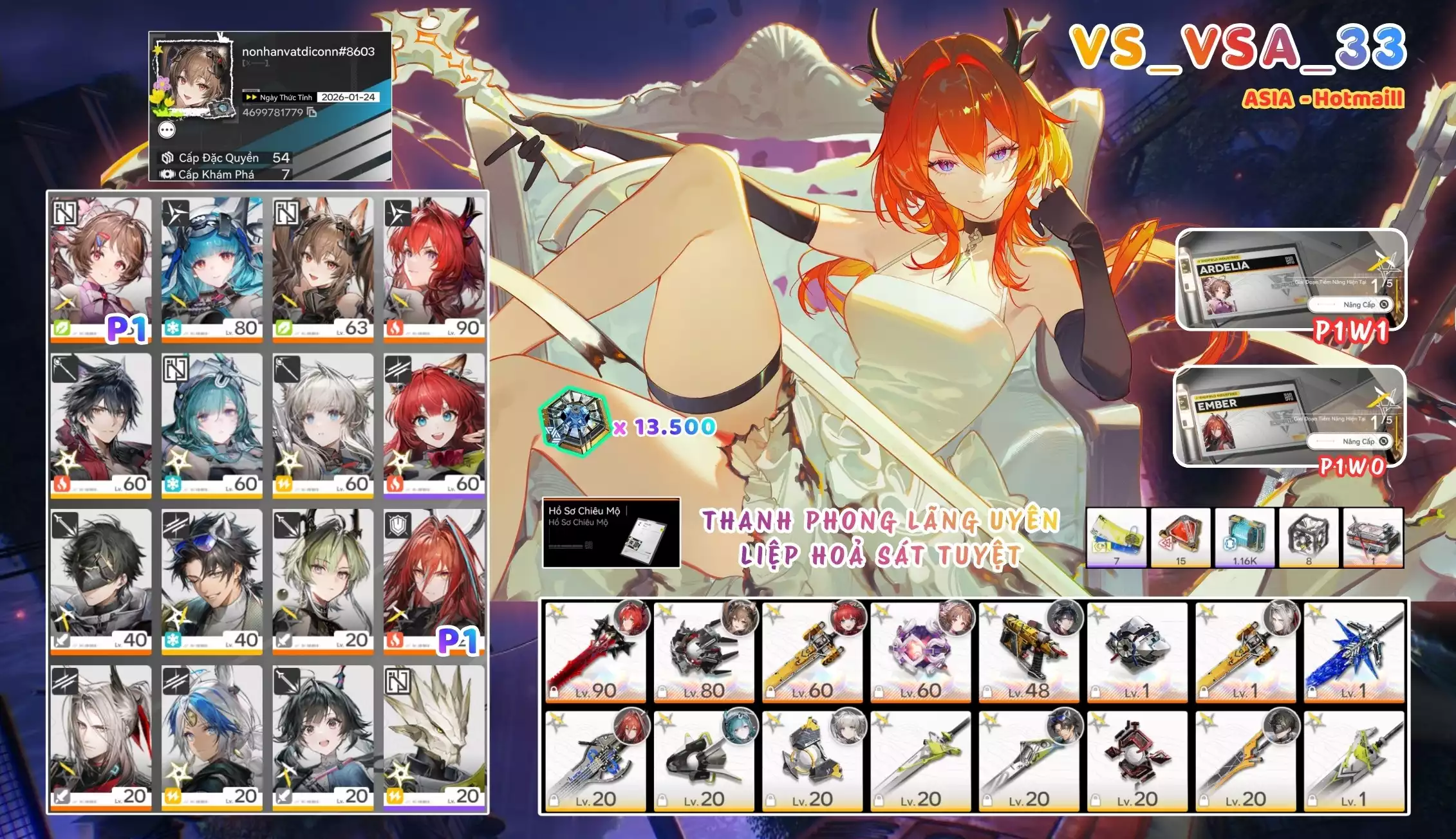 [ VS_A9E_33 THANH PHONG LÃNG UYÊN! ] GILBERTA TRẤN + LAEVATAIN TRẤN + ARDELIA P1 TRẤN + RITE + EMBER P1 -{ 13.500 TOKEN ROLL TRẤN + FREE 10 VÉ LIMIT BANNER SAU }- CÒN NHIỀU QUEST / EVENT!